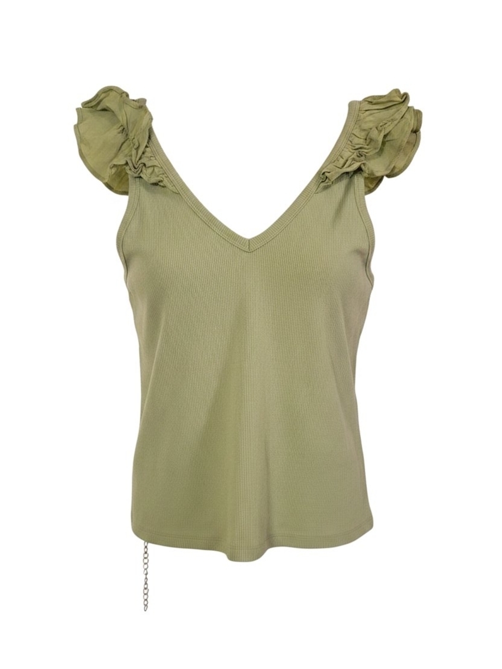 Old Navy Olive Green V-Neck Ruffle Sleeve Tank